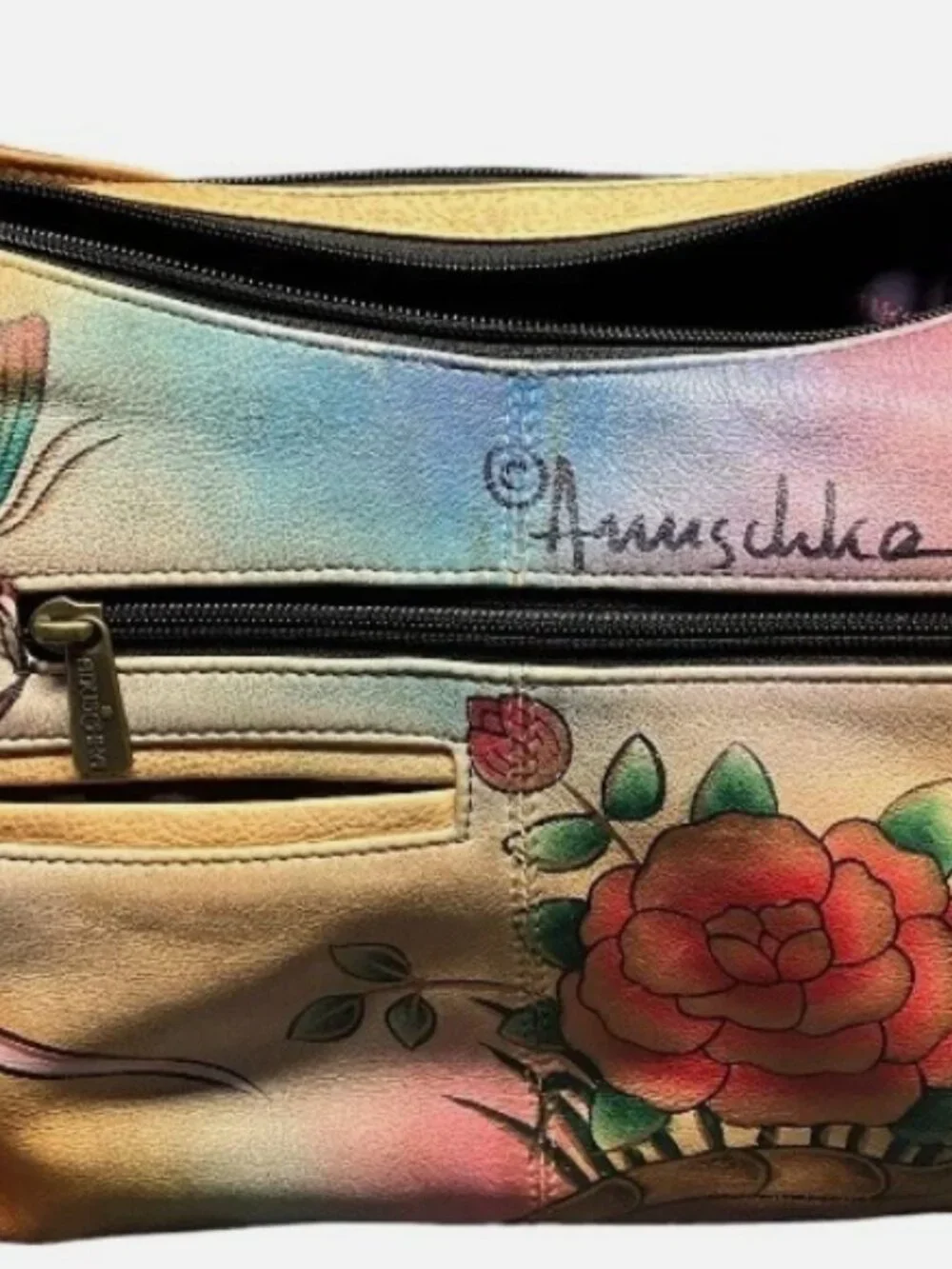 ANUSCHKA TWIN TOP EAST WEST ORGANIZER SHOULDER BAG PREMIUM ROSE ADJ STRAP